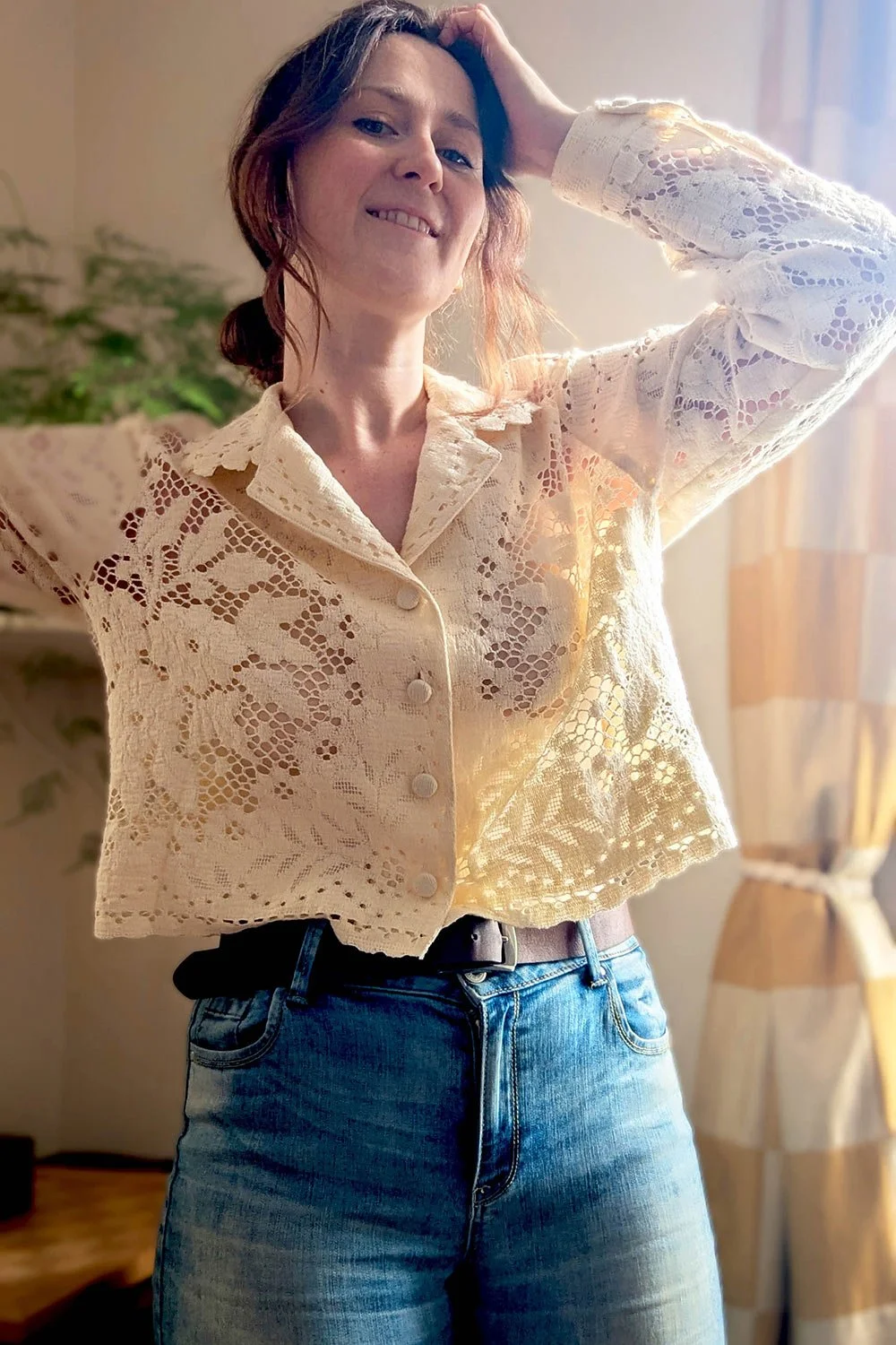 Upcycled Fashion | Cream Vintage Style Lace Blouse - Daffodil +